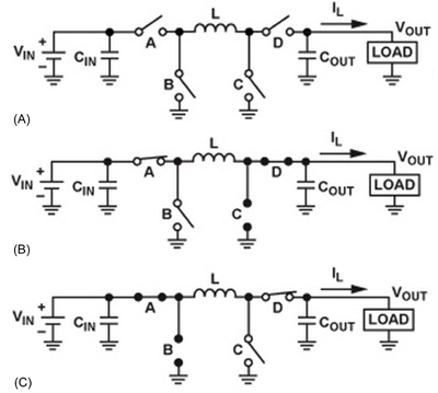 A buck-boost converter in buck and boost modes A buck-boost converter in buck and boost modes